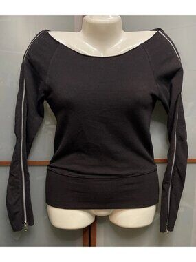 GAS Y2K Small Zipper Accented Longsleeve Black Pullover Sweatshirt Goth Emo Alt